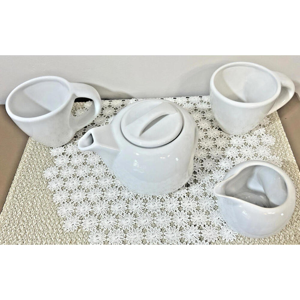 ESSEX by JP Designs White 4-Piece Tea Set - Teapot, Creamer, 2 Mugs – Glazed